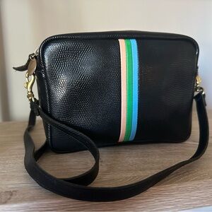 Clare V Black Midi Sac Crossbody Bag with Stripes
